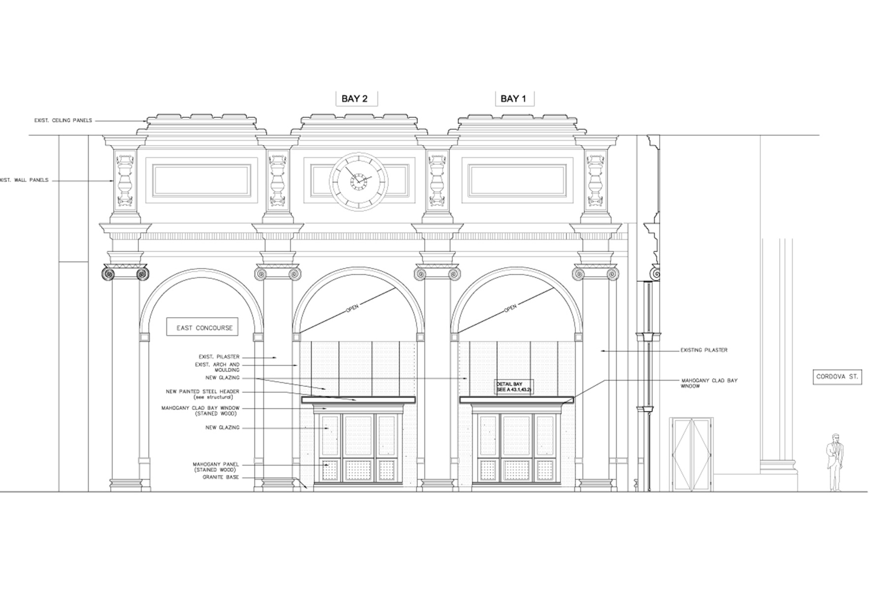 Restoration elevation of the east concourse bays